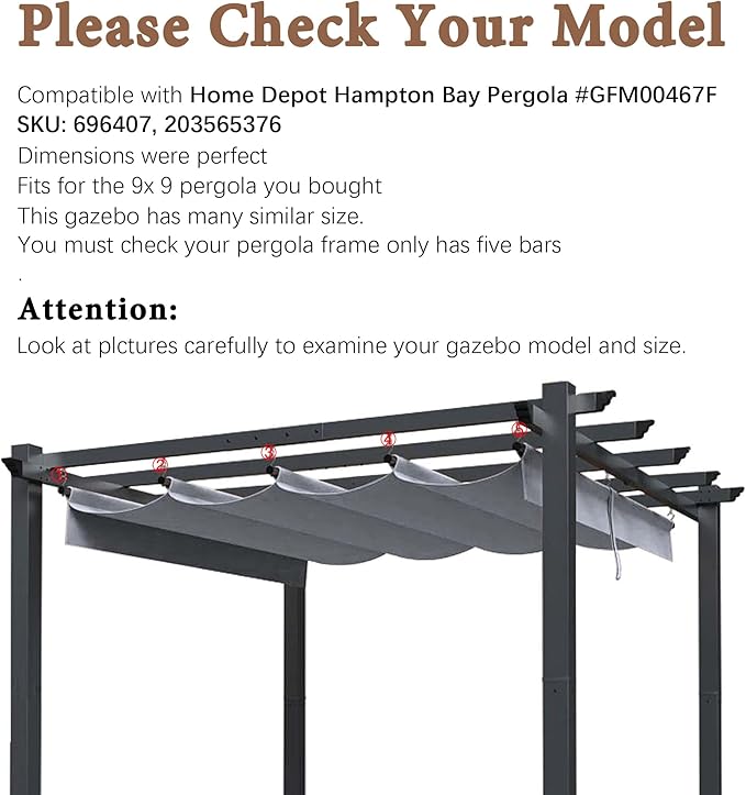 SCOCANOPY Gray Ripstop Replacement Cover Fit for Home Depot Hampton Bay Pergola # GFM00467F,GFM00469A