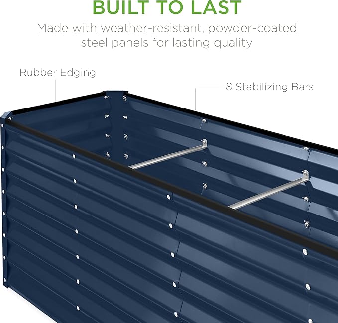 Best Choice Products 8x2x2ft Raised Outdoor Metal Garden Bed, Deep Root Box Planter for Vegetables, Flowers, Herbs, 240 Gallon Capacity, 100% Non Toxic Materials - Navy