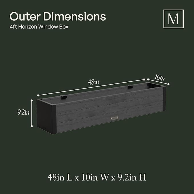 Mayne Horizon 4FT Window Box Planter – Modern Rectangular Faux Wood Grain Design for Windows, Durable All-Season Outdoor Flower Box with Drainage, Easy Installation