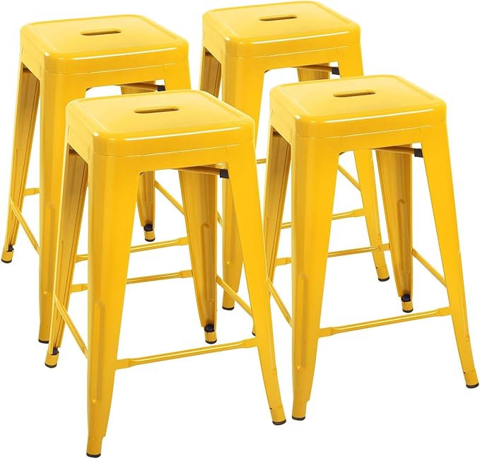Devoko Metal Bar Stools 24" Indoor Outdoor Stackable Barstools Modern Style Industrial Vintage Counter Bar Stools Set of 4 (24 inch, Yellow)