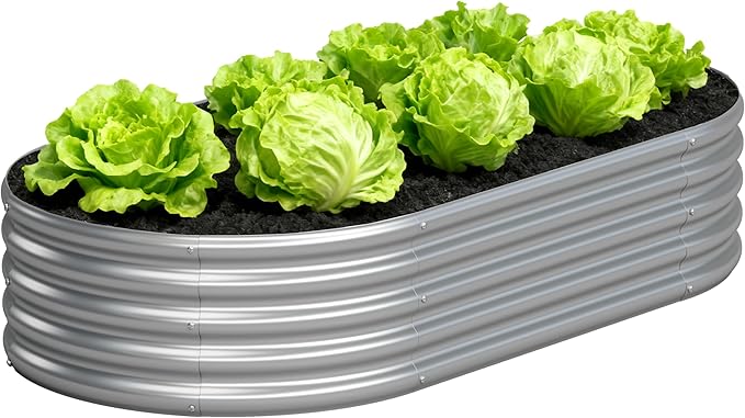 4x2x1FT Galvanized Raised Garden Bed Kit,Vegetable Boxes-Oval Metal Flower Box,Large Planter Raised Beds Outdoor Garden for Planting,Fruit,Herb-Silver