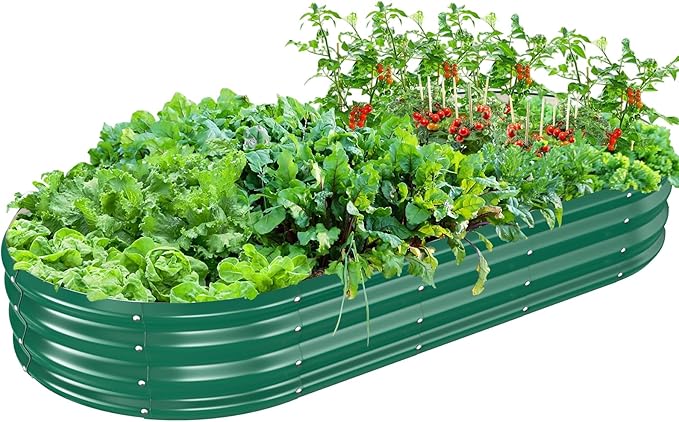 Oval Galvanized Planter Box, Metal Raised Garden Bed - 0.8MM Thick- Ideal for Outdoor Gardening and Planting of Vegetables Flowers Fruits Succulent Plants and Others (Green, 6X3X1 FT)