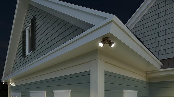 Lithonia Lighting HomeGuard 2-Light LED Outdoor Flood Lights, Outdoor LED Lights, Dusk to Dawn Sensor, Adjustable Lumens, Selectable Color, Round Heads, Dark Bronze (HGX LED 2RH ALO SWW2 120 PE DDB)