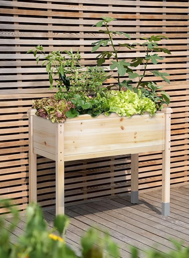 MIXC 331 lb Capacity Wooden Raised Garden Bed with Legs, 48"L x 24"W Elevated Reinforced Large Planter Box for Vegetable Flower Herb Outdoors - Beam and Column Structure - Unmatched Strength Outlast