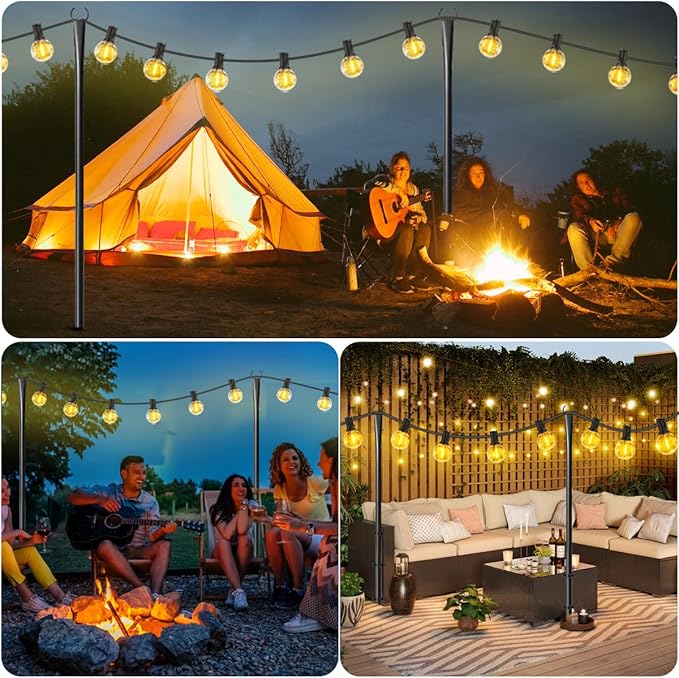 4 Pack String Light Poles for Outdoor,Metal Light Hanging Pole Outside with Fork,Light Stand for Patio, Pergola, Garden, Backyard, Yard, Camping Party (4 Pack)