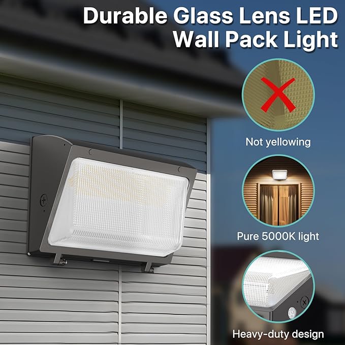 LED Wall Pack 150W: 22500lm Outdoor Wall Lights with Dusk to Dawn Photocell - Glass Lens LED Security Flood Lighting for Parking Lot and Warehouse