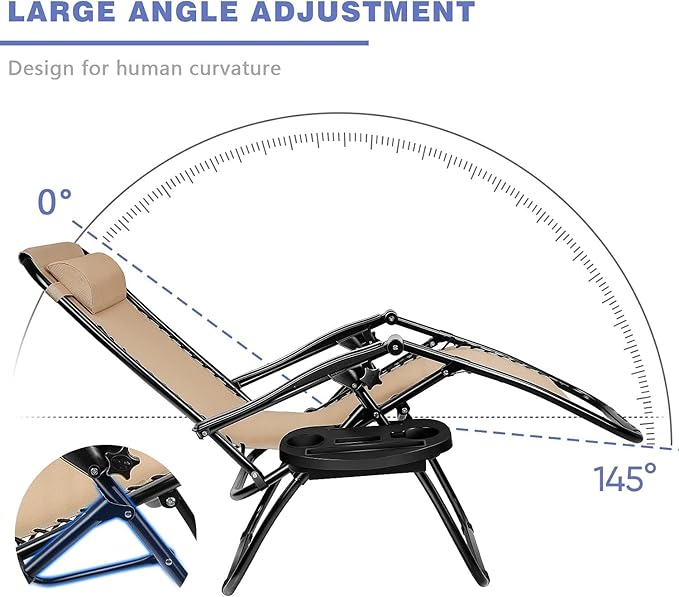 Homall Zero Gravity Chairs - Adjustable Folding Lawn Lounge Chairs with Pillows for Poolside, Backyard and Beach - Set of 2 (Cream-Coloured)