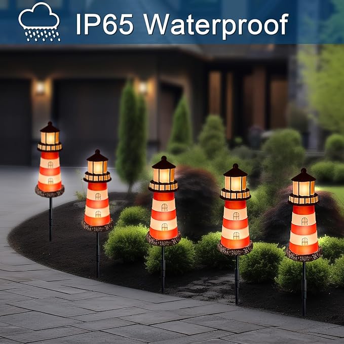 5 Pack Lighthouse Gifts,Hokfirm Solar Garden Lights Outdoor Garden Stake, IP65 Solar String Lights Outdoor Waterproof (Red)
