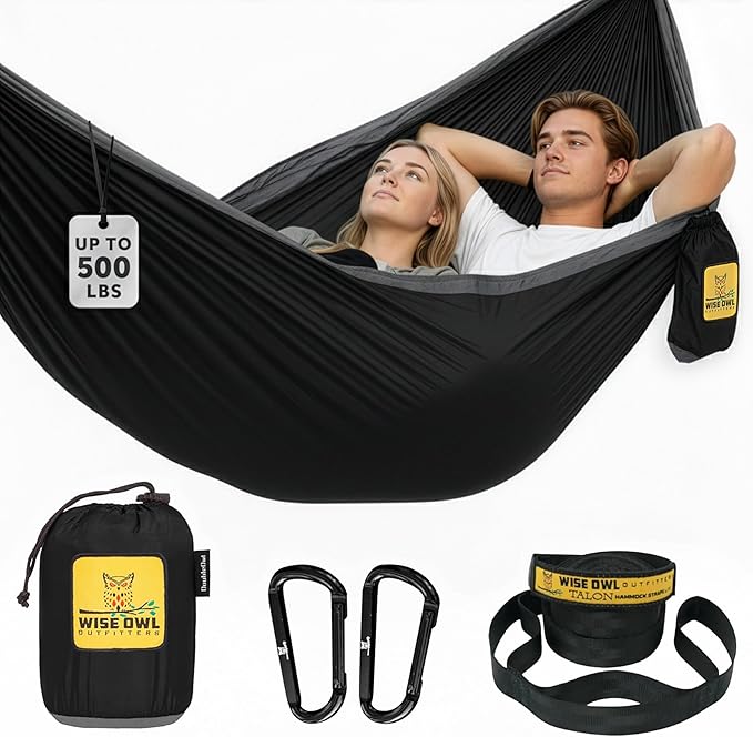 Wise Owl Outfitters Camping Hammock – 500lbs Portable Hammock with Tree Straps - Travel, Backpacking, Hiking, Outdoors Camping Gear - Single or Double