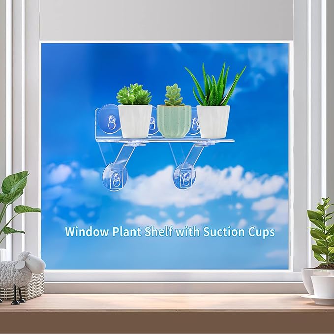 12 Inch 2 Pack Plant Window Boxes Shelf Sill Suction Cup Planter, 5-Inch Extra Wide Window Sill Extender with Load Bearing Bracket for Herbs, Succulents, Clear Acrylic Indoor Plant Stand, Planter Holder