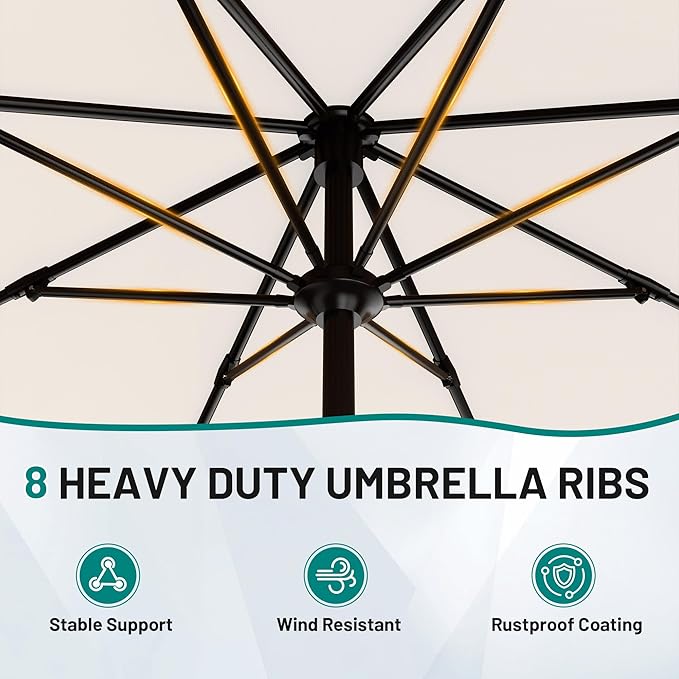 AreShark 9 FT Patio Umbrella for Outdoor, Outdoor Table Umbrella with Push Button Tilt and Crank, Outdoor Patio Umbrellas with 8 Sturdy Ribs for Market, Garden, Pool (Cream-white)