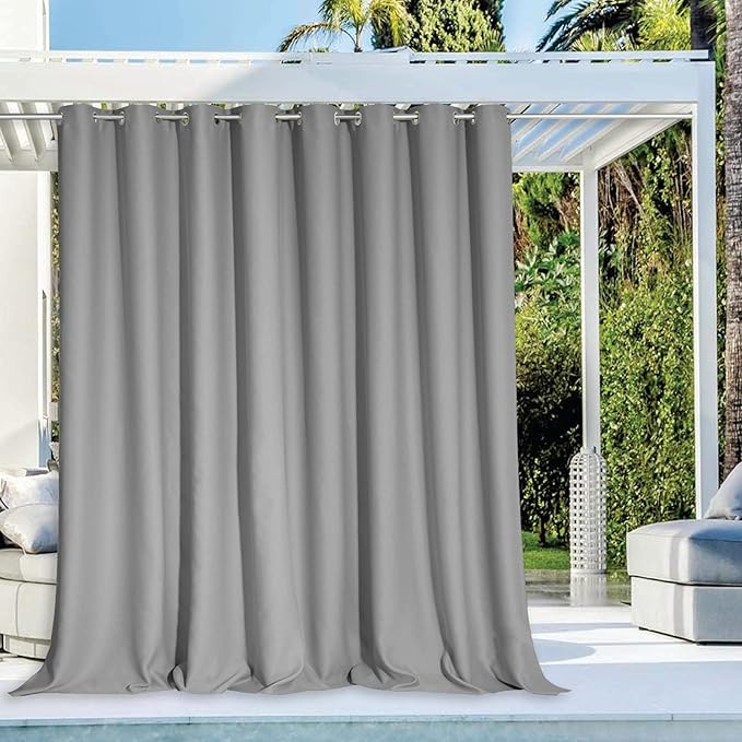 NICETOWN Patio Outdoor Curtain Waterproof Extra Wide and Long, Rustproof Grommet W120 x L108 Room Darkening Outdoor Living Divider Privacy Thermal Insulated Blinds for Pergola, Silver Grey, 1 Piece