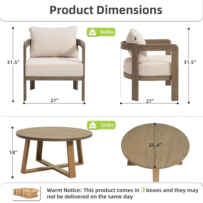 Outdoor Patio Furniture Set, 5 Pieces Modern Metal Patio Conversation Set with 6" Thick Cushions, Outdoor Lounge Sofa 350lbs for Backyard Porch Balcony, Beige