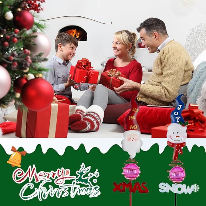 Christmas Solar Garden Stake Lights,2 Pack Snowman＆Santa Claus Xmas Pathways Lights,Solar Christmas Decorations for Outside Lawn Patio Landscape