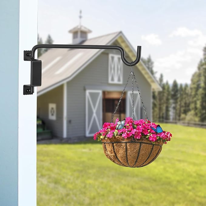 15" 360° Swivel Plant Hanger - Heavy Duty Solid Steel Wall Hook, 12-Directional Adjustable for Bird Feeders, Outdoor/Indoor Plants, Garden & Patio (2-Pack)