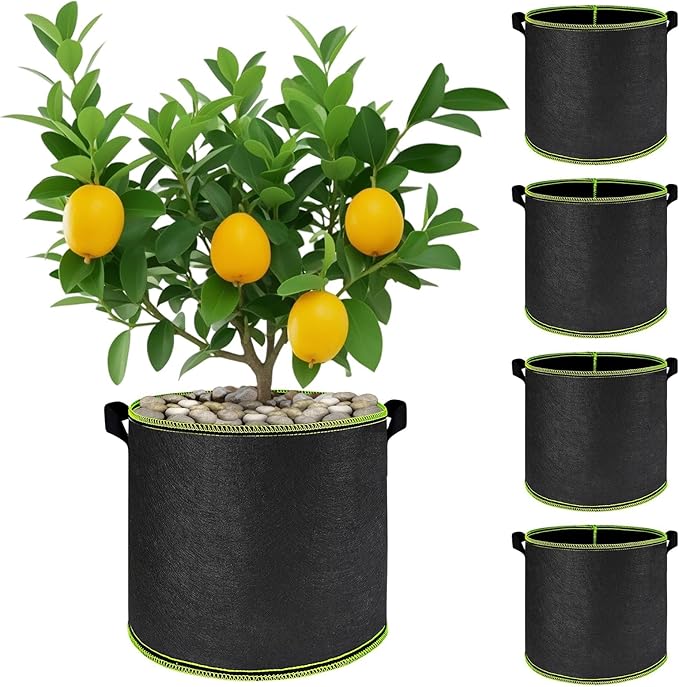4 Pack 5 Gallon Grow Bags with Handles Garden Vegetable Flower Grow Bags Nonwoven Aeration Fabric Pots for Nursery Garden Planting