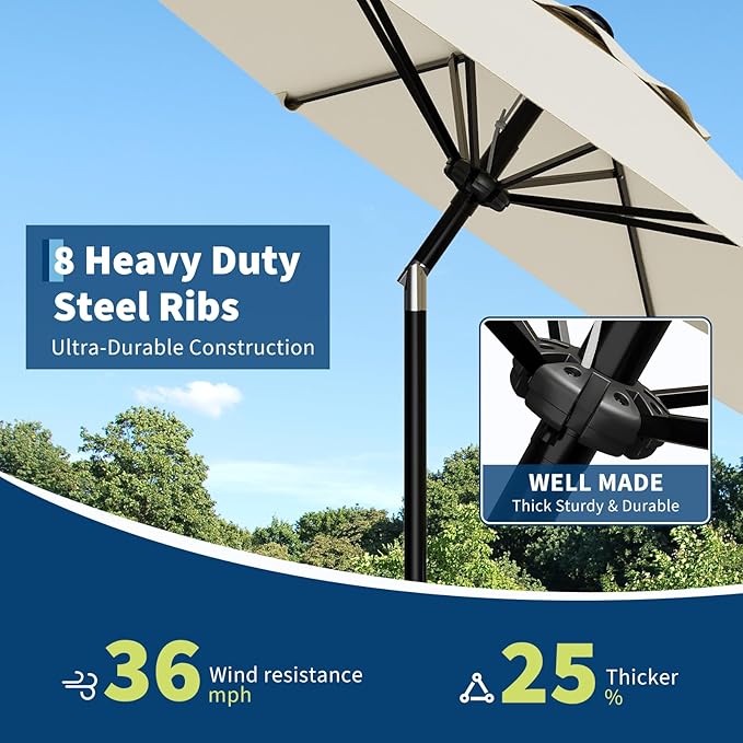Garvee 10FT Patio Umbrella - Outdoor Table Umbrella with Smooth Crank Lift, Push Button Tilt and 8 Sturdy Ribs - Market Umbrella UV Protection Waterproof for Pool, Deck, Yard, Garden (Beige)