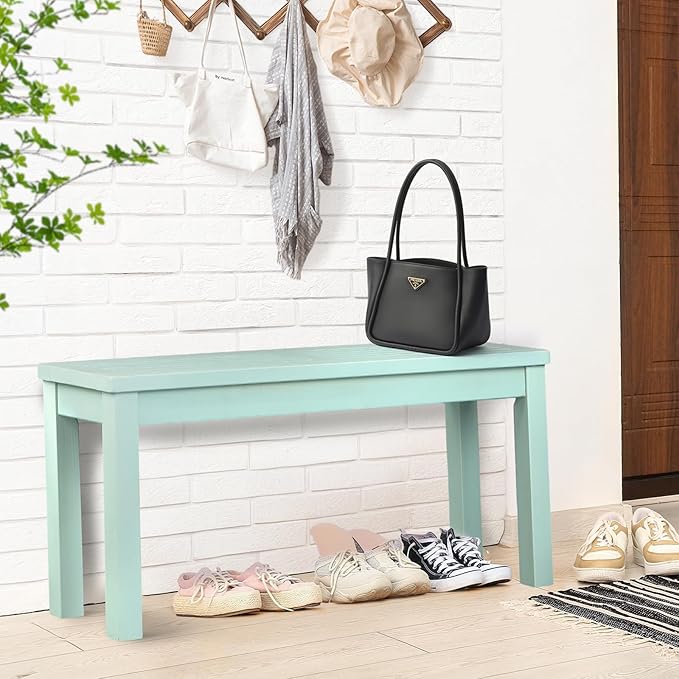 VINGLI Outdoor Wooden Bench, 40” Porch Bench Outdoor Backless Garden Bench, Small Outdoor Bench for Deck Patio Entryway (Mint Green, 40in)