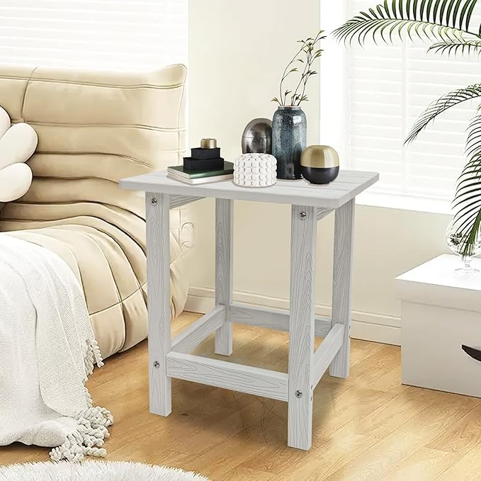 Adirondack Side Table - HDPS Weather Resistant, End Table for Patio, Pool, Deck, Porch, Indoor/Outdoor Use, White