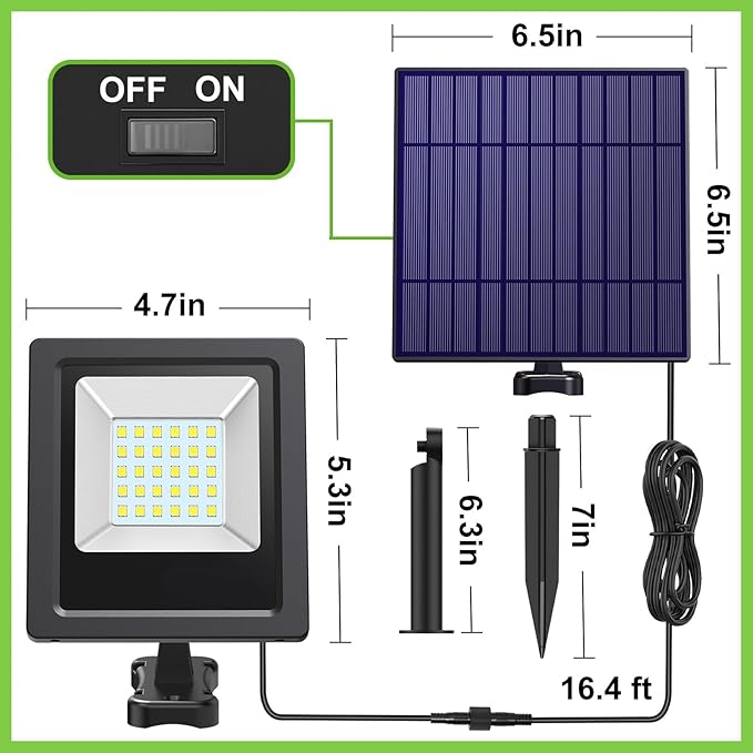 Solar Lights Outdoor Solar Flood Dusk to Dawn Lights 4400mAh 3000K Warm White Auto On/Off with 16.4Ft Cable IP65 Waterproof for Outside Front Door Barn Garden Garage Yard Patio Pool