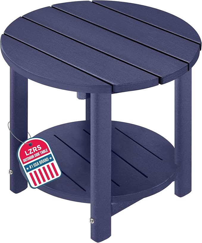 LZRS Round Adirondack Side Table Double End Table, Outdoor Side Tables for Patio, Backyard,Pool, Indoor Companion, Easy Maintenance & Weather Resistant(Navy Blue)