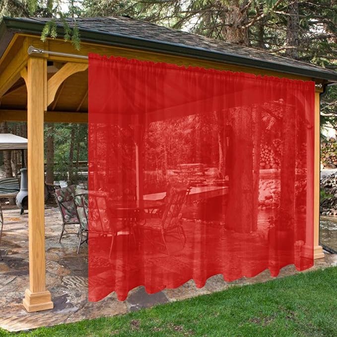 SpaceDresser Waterproof Outdoor Sheer Curtains for Patio - 2 Panels Rod Pocket Indoor Voile Sheer Curtain for Living Room,100W x 108L inch, Red