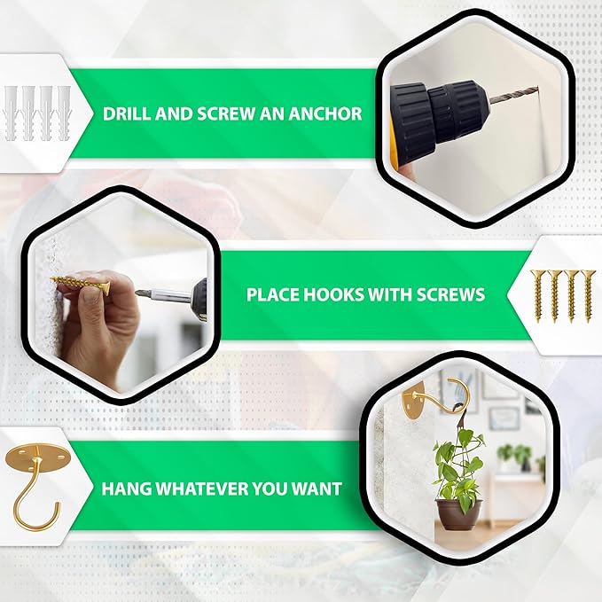 Ceiling Hooks for Hanging Plants- 4pcs 2.56 inches Heavy Duty Powder Coated, Gold Hanging Hooks for Bird Feeders, Planters and Wind Chimes