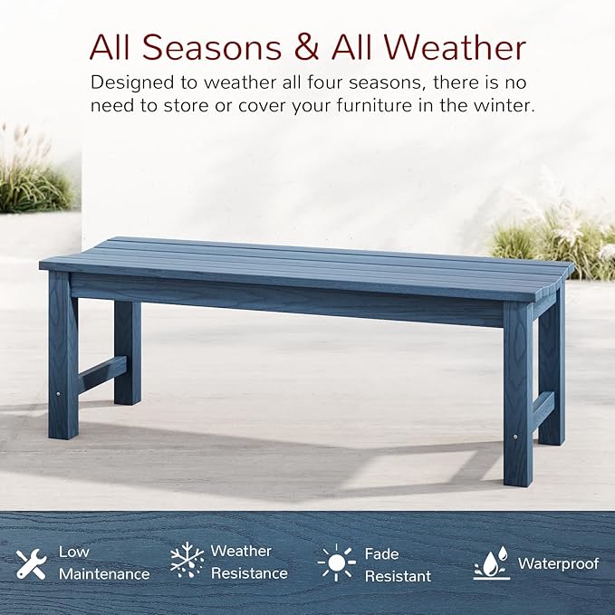 Stoog Backless Outdoor Bench, 2-Person Patio Benches for Outdoors, Weatherproof Garden Bench, Never Rot or Fade, for Enterway, Backyard, Porch and Park, Blue
