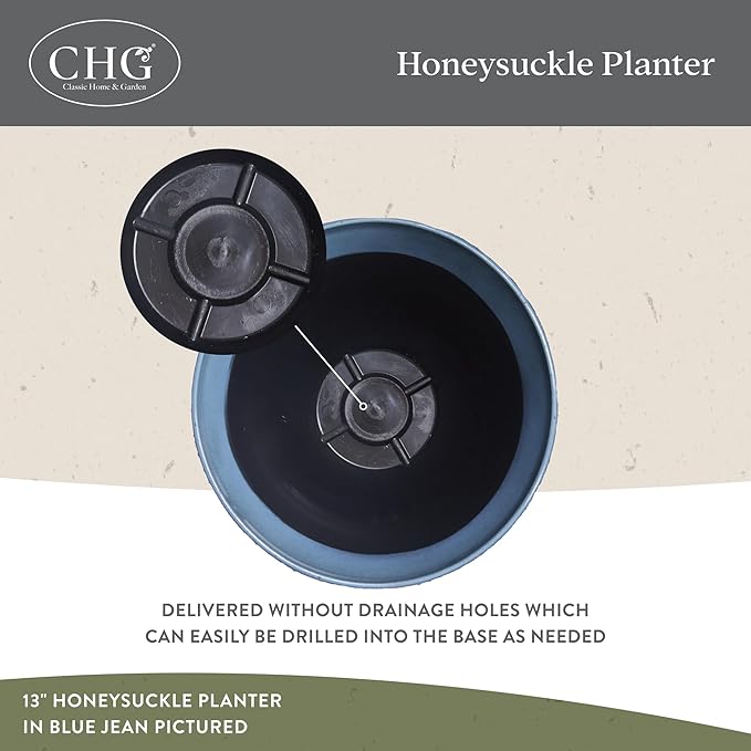 Classic Home and Garden Honeysuckle Resin Planters - Lightweight Indoor & Outdoor Plant Pots - UV-Resistant Plastic Flower Pots - Pot Planters for Flowers & Herbs (15" Vanilla White)