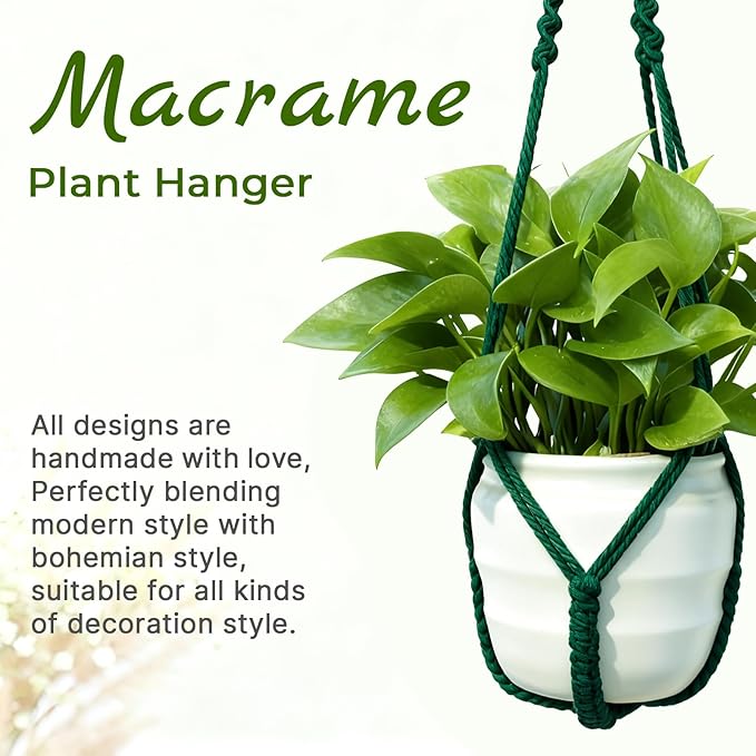 Macrame Plant Hanger,Up to 4-15 inch Pots, Wood Beads Cotton Hanging Planter Holder for Indoor Outdoor Boho Home Decor, 35 Inch, Ivory, Set of 2 (Green)