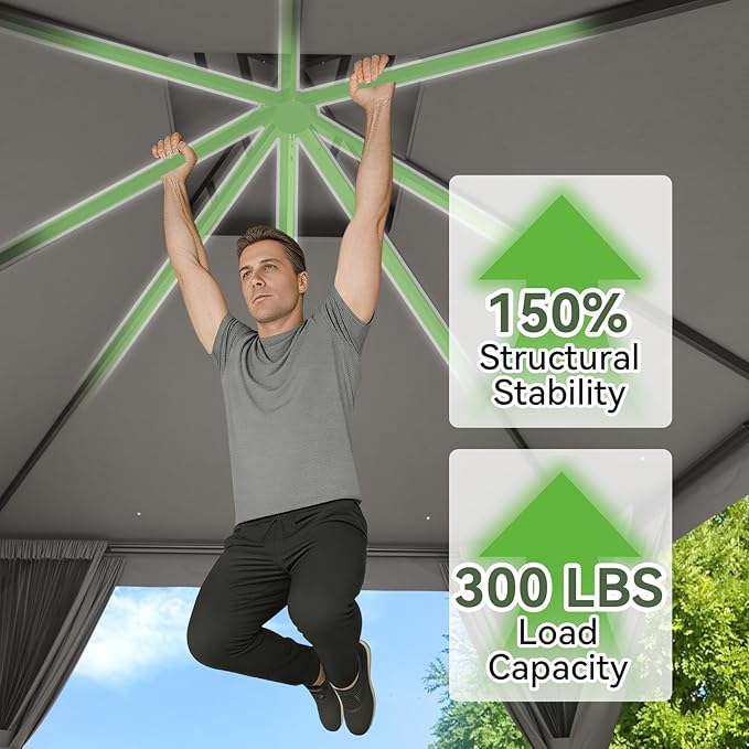 Aoxun Outdoor Gazebo for Patio 10x10, Metal Frame Canopy with Double Roofs, Heavy Duty Party Tent and Shelter with Mosquito Netting and Privacy Screen for Backyard, Lawn, Garden, Deck