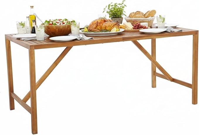 Tangkula 67" Acacia Wood Outdoor Dining Table for 6, Rectangle 6-Person Patio Table with 2" Umbrella Hole & Spacious Slatted Tabletop, Indoor Outdoor Dining Furniture for Deck, Garden, Poolside & Yard