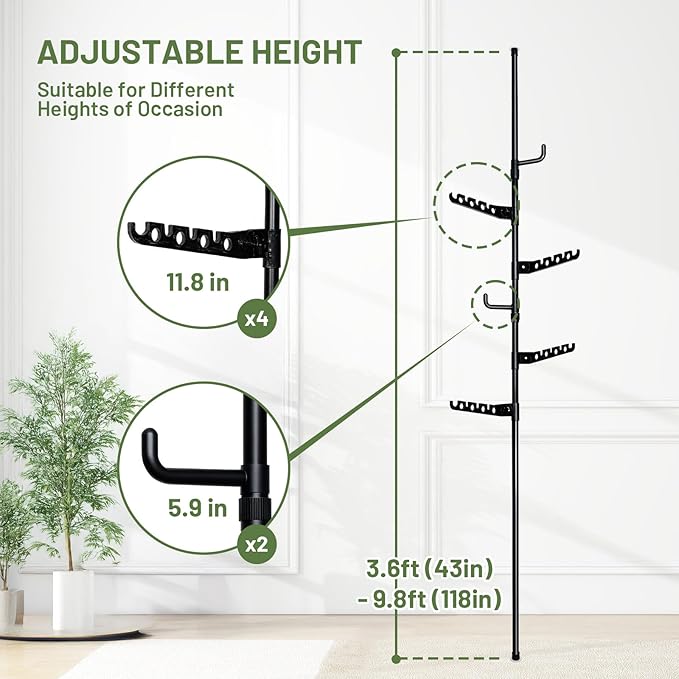 Tension Rod Plant Stand, Plant Poles for Hanging Plants Indoor, Metal Tension Pole Plant Stand with 6 Hangers, Floor to Ceiling Hanging Plants Stand(Fit 3.6-10ft)