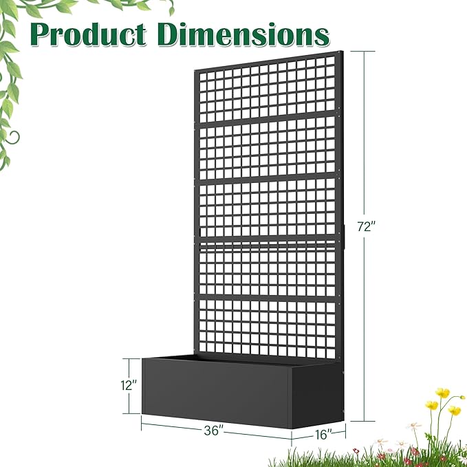 Metal Planter Box with Trellis 36" L x 16" W x 72" H, Raised Garden Bed with Privacy Screen, Privacy Planters for Climbing Plants, Flowers, Vegetables, Fruits