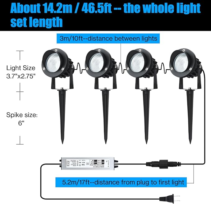 20W Dusk to Dawn led Light Spotlights Outdoor, Low Voltage Warm White Outdoor Spot Lights with Transformer Uplights Waterproof IP65 for Tree Yard Patio Gate Flags Garden 4 Pack