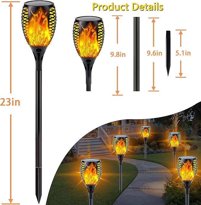 4 Pack Super Larger Size Solar Flame Torch Lights with Flickering Flame, Solar Flame Lights Outdoor Waterproof for Garden Decor, Extra Bright Tiki Torches Solar Lights Outdoor for Pathway Patio Yard