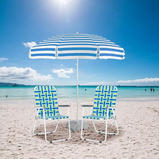 VINGLI Patio Lawn Webbed Folding Chairs 1 Piece, Outdoor Beach Chair Portable Dining Chair for Outdoor Yard, Garden (Blue, Classic)