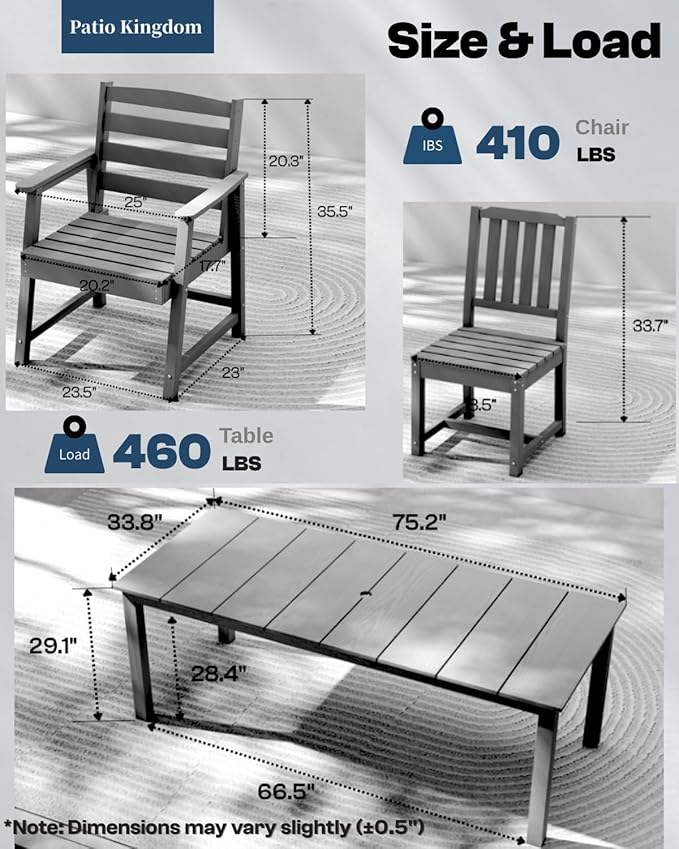 9-Piece Outdoor Dining Set for 8, 75.2'' HDPE Table with Umbrella Hole & Chairs, Weather-Resistant Patio Furniture for Lawn, Yard, Balcony, Deck (Grey)