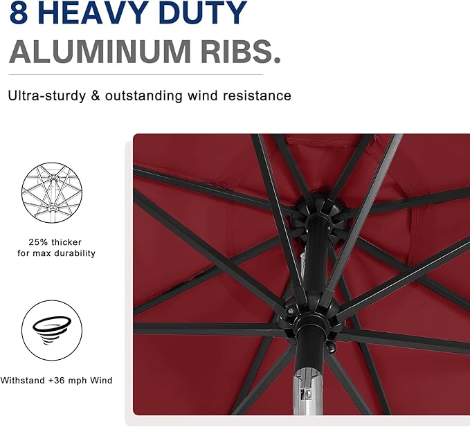 ABCCANOPY Durable Solar Led Patio Umbrellas with 32LED Lights 11FT (Wine Red)