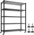 Xcity Storage Shelves, 5 Tier Heavy Duty Metal Shelving Unit with Wheels, 2500 LBS Capacity Adjustable Steel Wire Shelf Organizer for Pantry, Kitchen, Garage, 18" D x 48" W x 72" H, Black