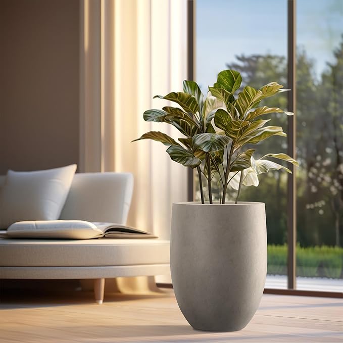 Kante 21.7 Inch Tall Concrete Planter, Large Indoor Outdoor Plant Pot with Drainage, Smooth Weathered Concrete Finish with Painted Interior, Ideal for Porch, Home, Garden, Patio