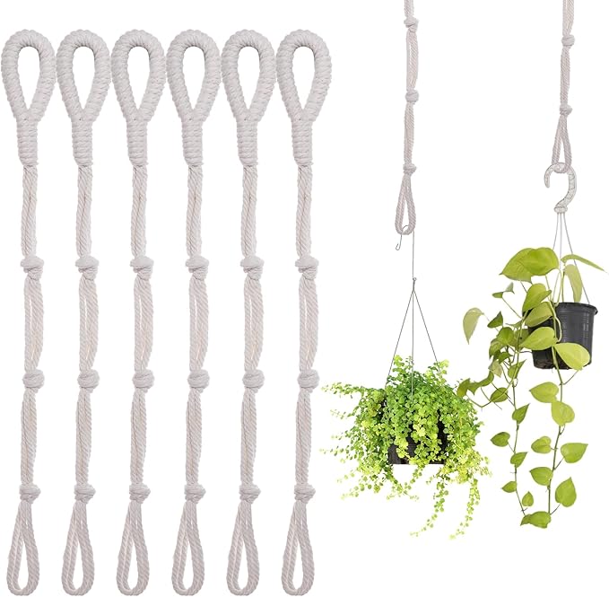 SUMERSHA 6 Pack Adjustable Macrame Plant Hanger Extenders Rope Handmade Woven Hanging Plant Basket Extension for Indoor Outdoor Plant Pot Holder (Style 2, 6)