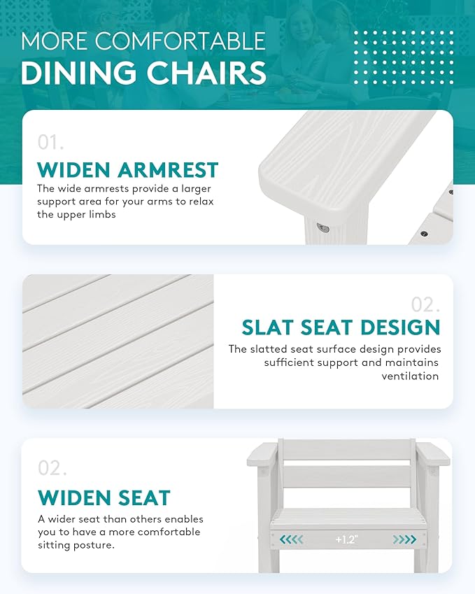 SERWALL 7-Piece Patio Dining Sets, 60" - 83" Expandable Outdoor Dining Table and 6 HDPE Chairs, All Weather HDPE Outdoor Furniture Set for Backyard, Garden, White