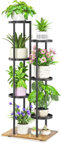 iDavosic.ly 6 Tier Plant Stand Indoor Outdoor, Tiered Corner Multiple Flower Pot Holder Shelf, Metal 44 Inch Tall Display Rack for Patio Porch Living Room Garden Balcony, Modern Black & Rustic Brown