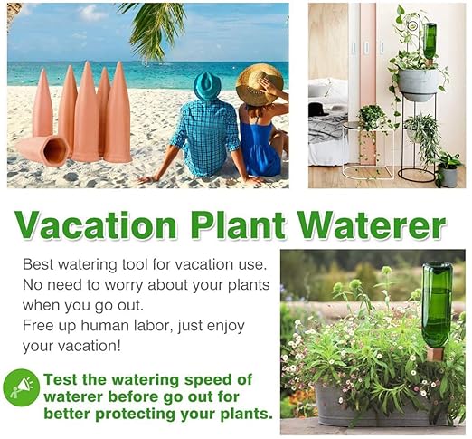 Plant Watering Devices 4 Pack Terracotta Vacation Plant Waterer Wine Bottle Watering Stakes Slow Release Plant Watering Spikes Perfect Self Watering Devices for Indoor Outdoor Plants (4)