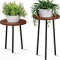 Plant Stand Indoor 2 Pack: Plant Table 14''&20'' Wooden & Metel Heavy Duty Stands for Flower Lovers - Mid Century Modern Design Stool for Bedroom/Living Room/Patio/Garden