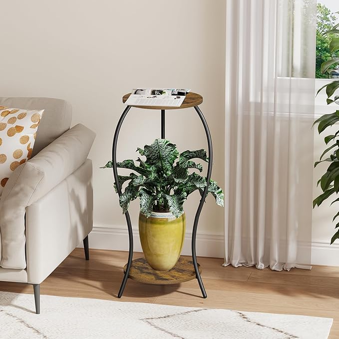 Plant Stand Indoor, 2 Tier Round Tall Plant Stand, Flower Pot Stand, Plant Shelf Rack, Corner Plant Stand for Planter Garden Balcony Patio Living Room