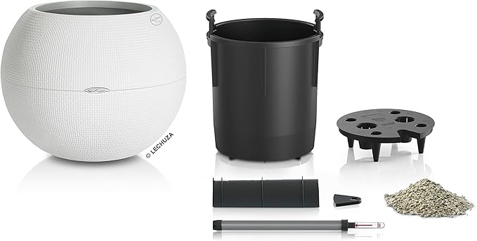 Lechuza Puro Color 50 White, Self-Watering Large Round Planter, D19.7 H15.4 in