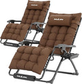 UDPATIO Oversized Zero Gravity Chair Set of 2, 29In XL Patio Reclining Chair with Cushion, Outdoor Folding Recliner with Pillows|Cup Holder|Foot Rest|Padded Headrest, Brown, Support 500LB