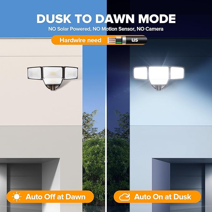 LUTEC 80W Dusk to Dawn Flood Lights Outdoor, 9000LM Super Bright LED Security Light with Photocell, IP65 Waterproof, 5000K Daylight, Hardwired 4 Heads Floodlight for Garage, Yard, Patio (Brown)